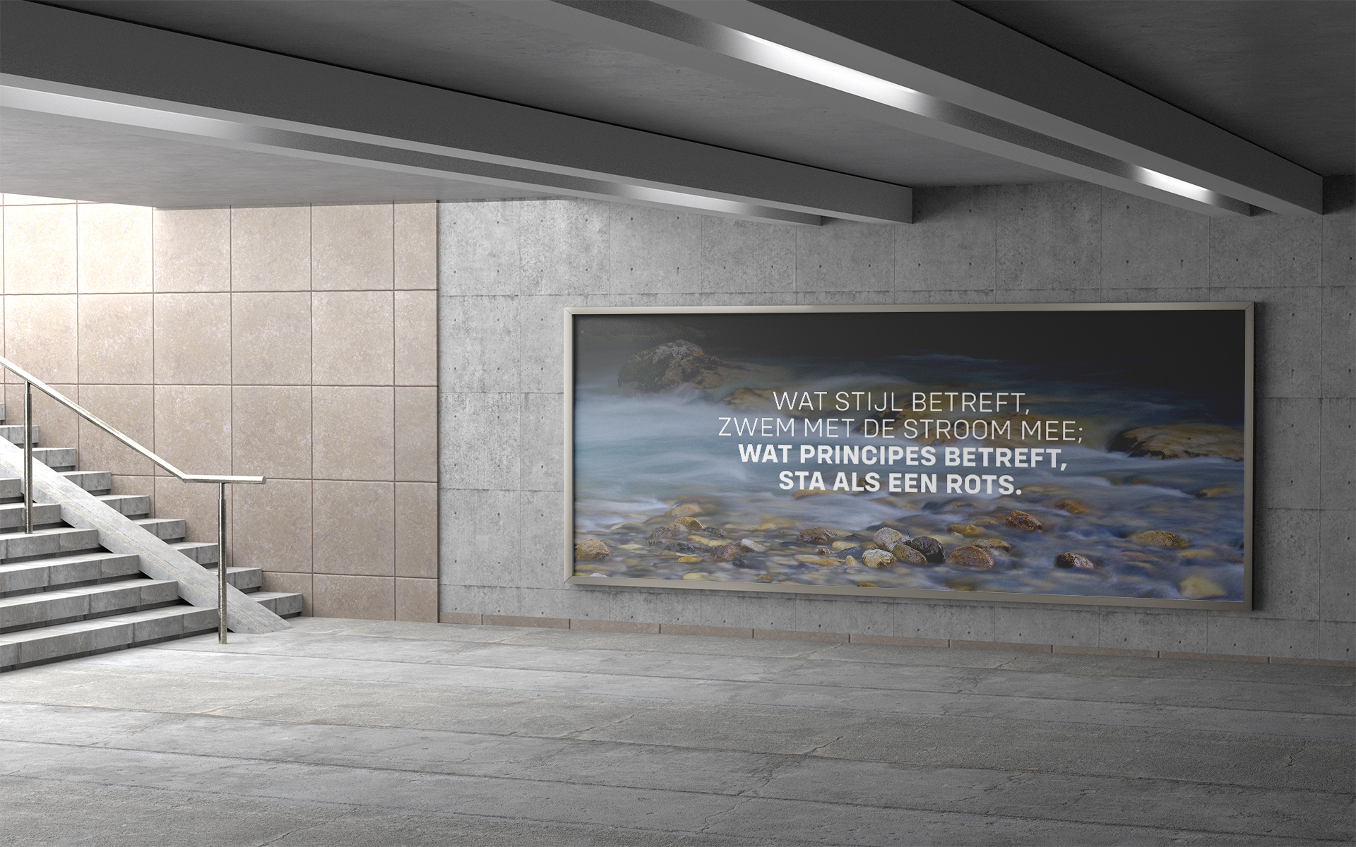 Wat stijl betreft, zwem met de stroom mee; wat principes betreft, sta als een rots.